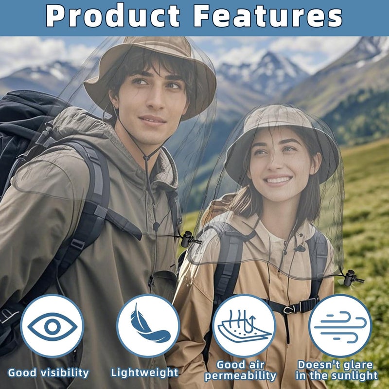 JayruiMice Oversized Mosquito Net 42 x 25 Inches Ultra Large Mosquito Head Net Face Neck Fly Mesh Netting Fits All Hats for Outdoor Camping Hiking Fishing Gardening Safari(Light Gray) - Image 4
